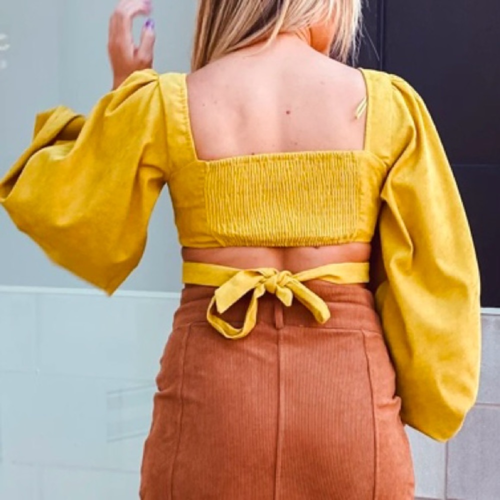 Style & Co Women's Yellow Balloon‎ Sleeve Crop Top Size L - Picture 3 of 15